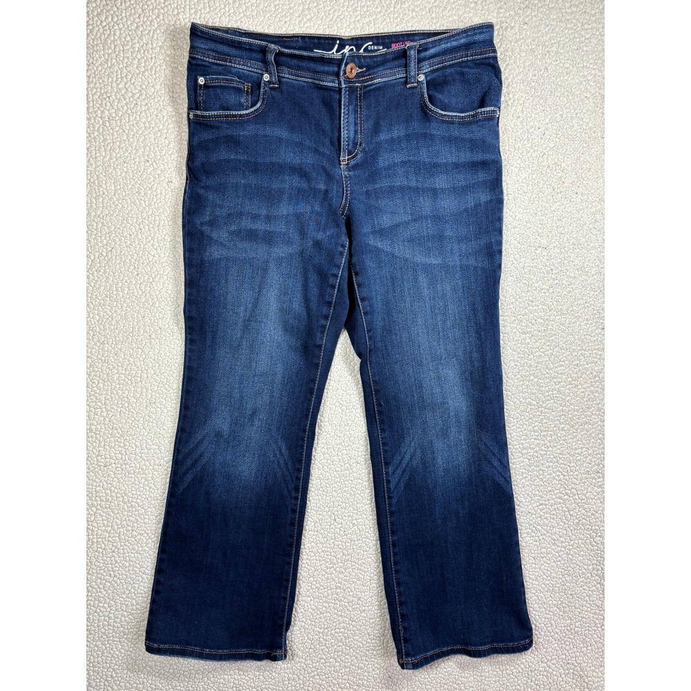 INC Denim Jeans Womens 12P Boot Leg Curvy Fit Dark Wash Stretch Mid Rise Denim